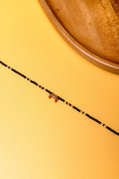 Black Bead Anklet with Silver Crescent Moon Charm
