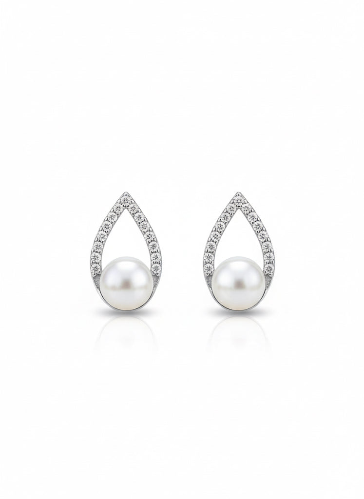Teardrop Pearl & Zircon Stud Earrings
