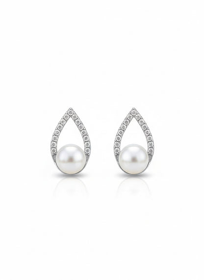 Teardrop Pearl & Zircon Stud Earrings