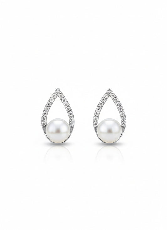 Teardrop Pearl & Zircon Stud Earrings