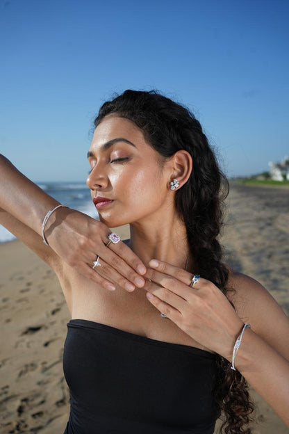 Floral Design Silver Earring With Zircon Stones
