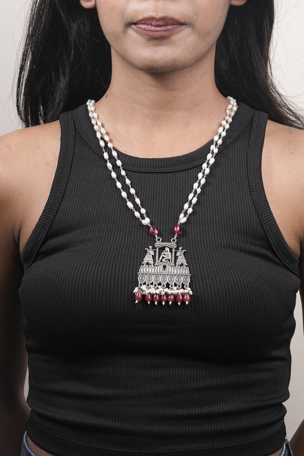 Tribal Silver  Necklace with Pearls