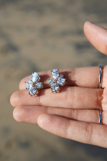 Floral Design Silver Earring With Zircon Stones