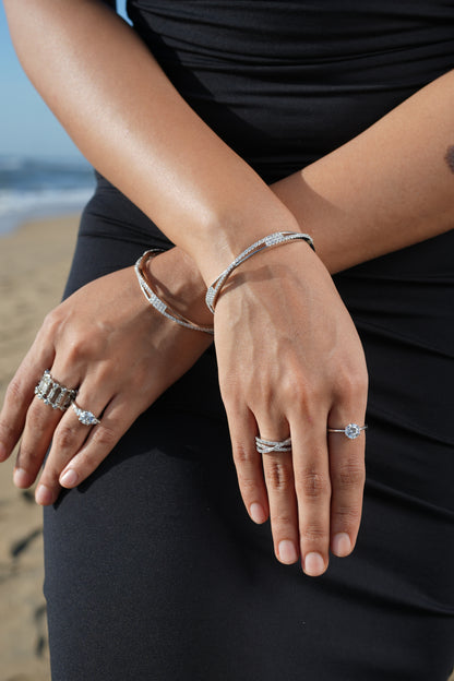Silver Bangle With Zircon Stones