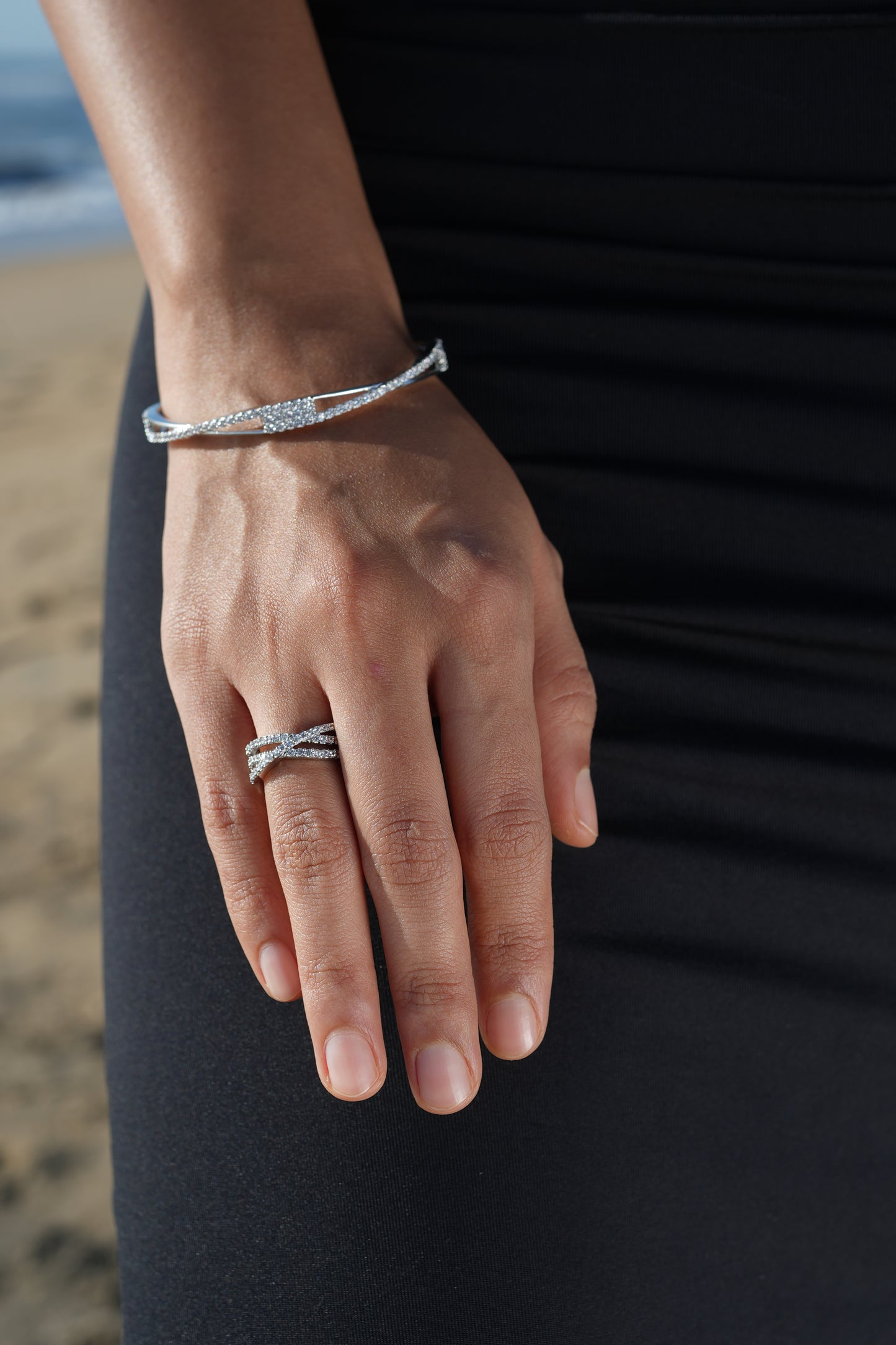 Silver Bangle With Zircon Stones