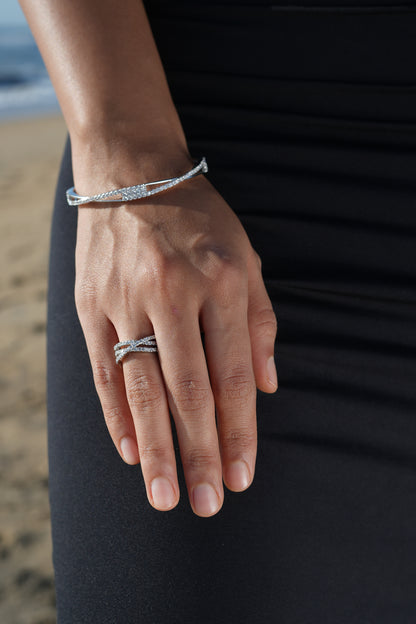 Silver Bangle With Zircon Stones