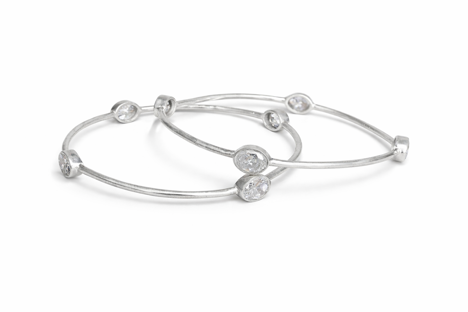 Minimal Zircon Silver Bangles