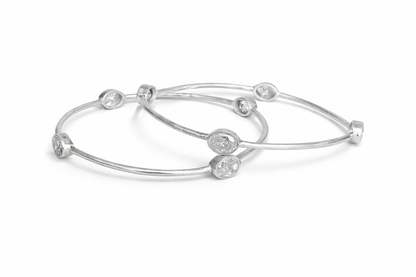 Minimal Zircon Silver Bangles