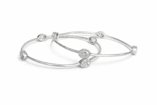 Minimal Zircon Silver Bangles
