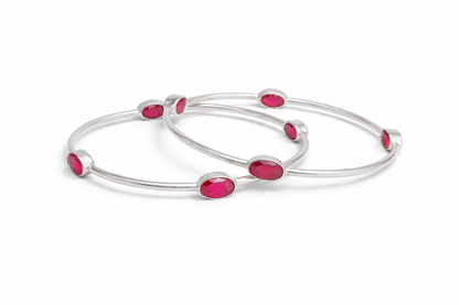 Ruby Pink Silver Bangles .