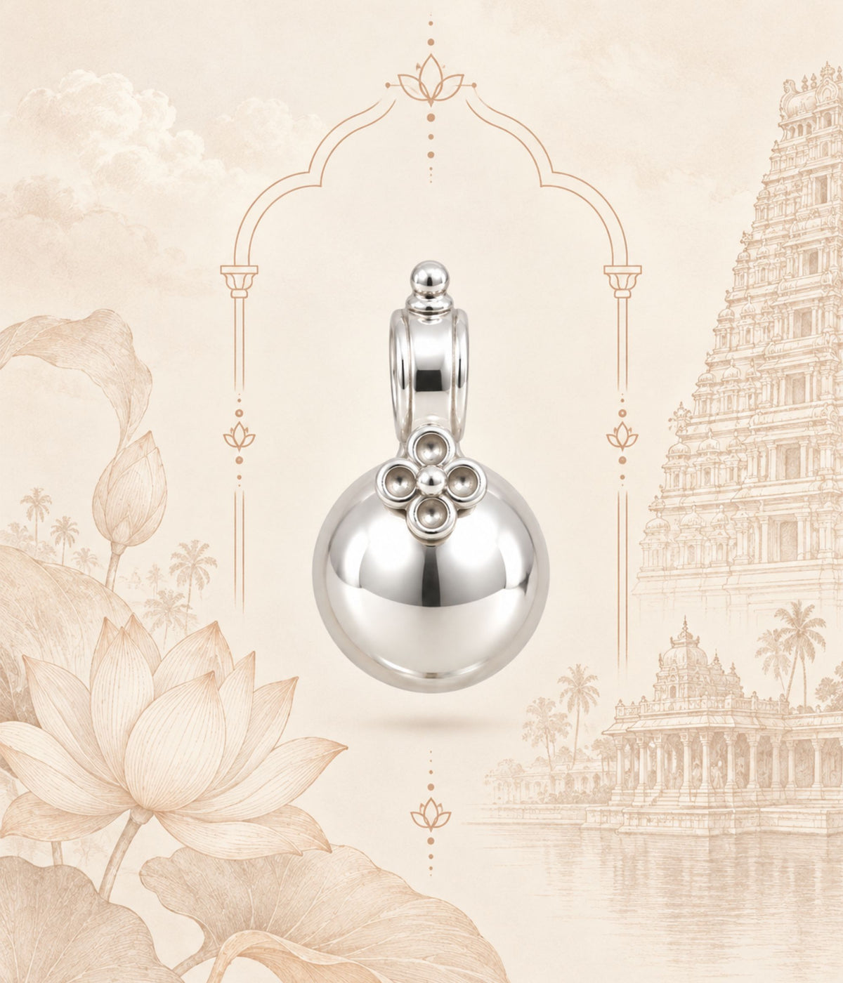 Classic Kuli Pottu Silver pendant & Black Bead Chain