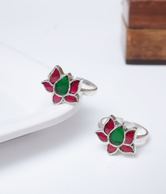 Ruby Emerald Lotus Toe Ring
