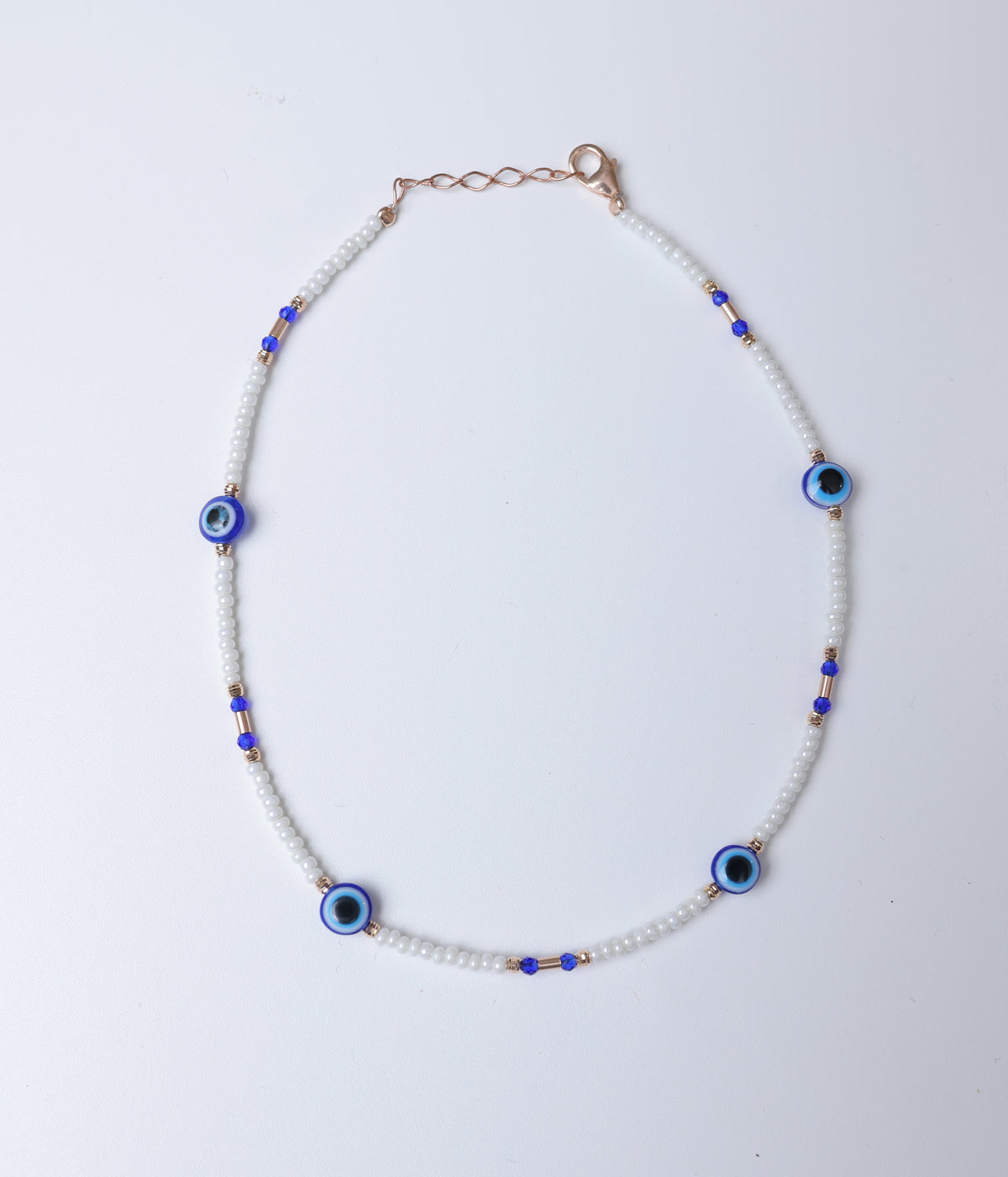 White Beaded Evil Eye Anklet
