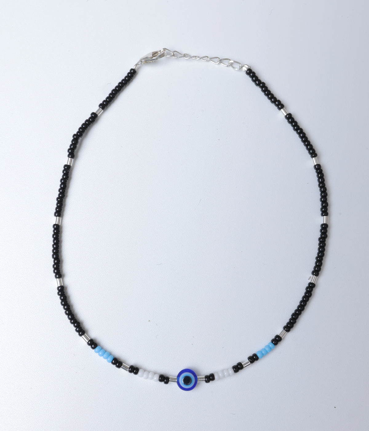 Black Beaded Anklet with Evil Eye Charm