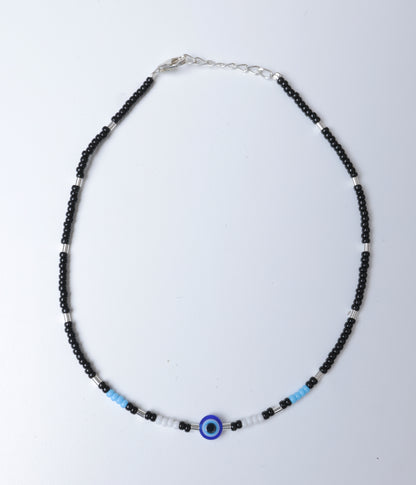 Black Beaded Anklet with Evil Eye Charm