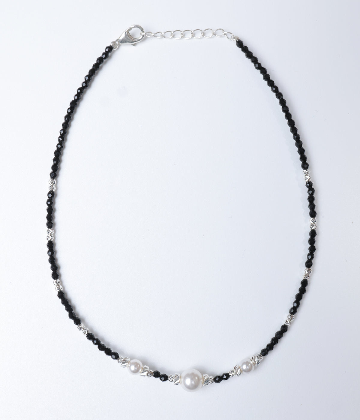 Black Beaded Anklet with Pearl Accents