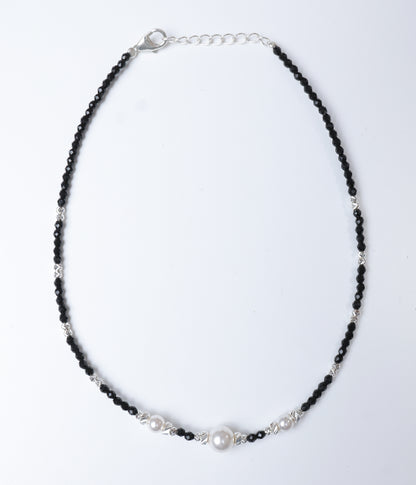 Black Beaded Anklet with Pearl Accents