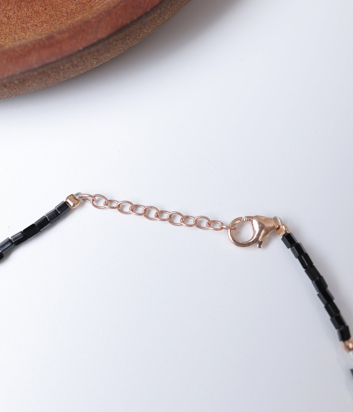 Rose Gold Black & White Beaded Anklet with Crystal Charm