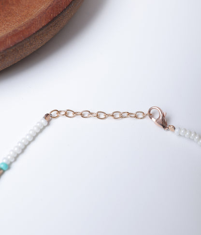 Rose Gold Finish Pearl & Turquoise Beaded Anklet