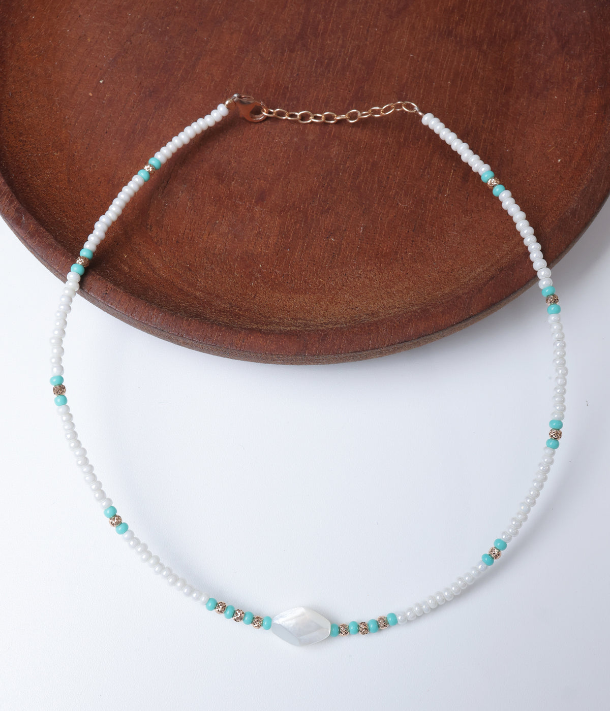 Rose Gold Finish Pearl & Turquoise Beaded Anklet
