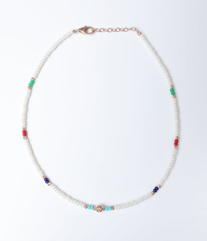Rose Gold Finish Pearl Beaded Multicolour Anklet