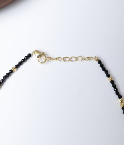 Gold Plated Black Beaded & Pearl Silver Anklet