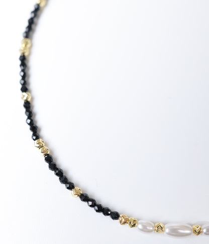 Gold Plated Black Beaded & Pearl Silver Anklet