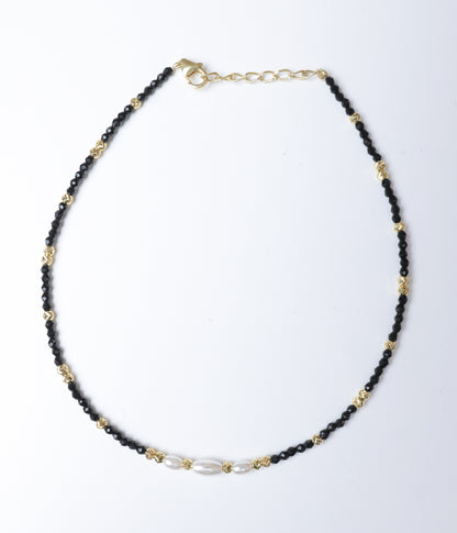 Gold Plated Black Beaded & Pearl Silver Anklet