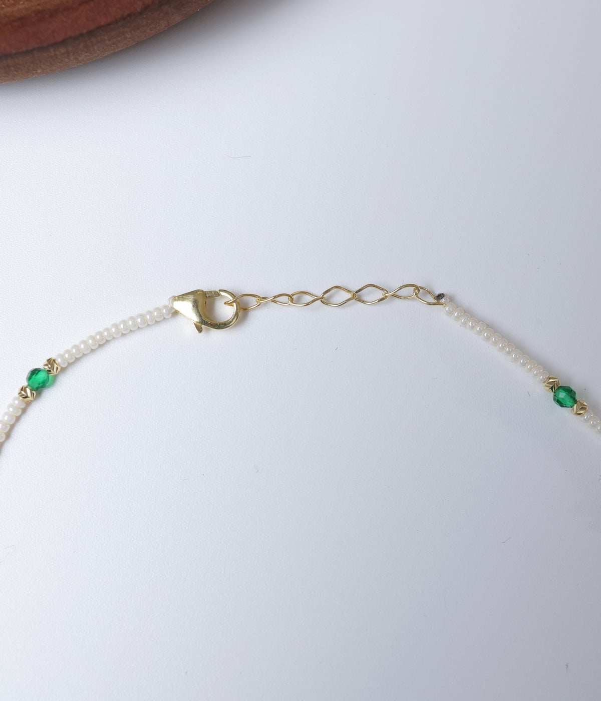 Gold Plated Green Stone and pearl Beaded Silver Anklet