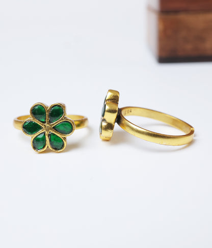 Gold Plated Green Floral Toe Ring