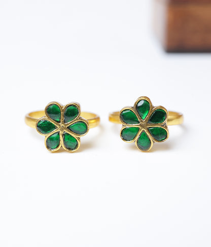 Gold Plated Green Floral Toe Ring